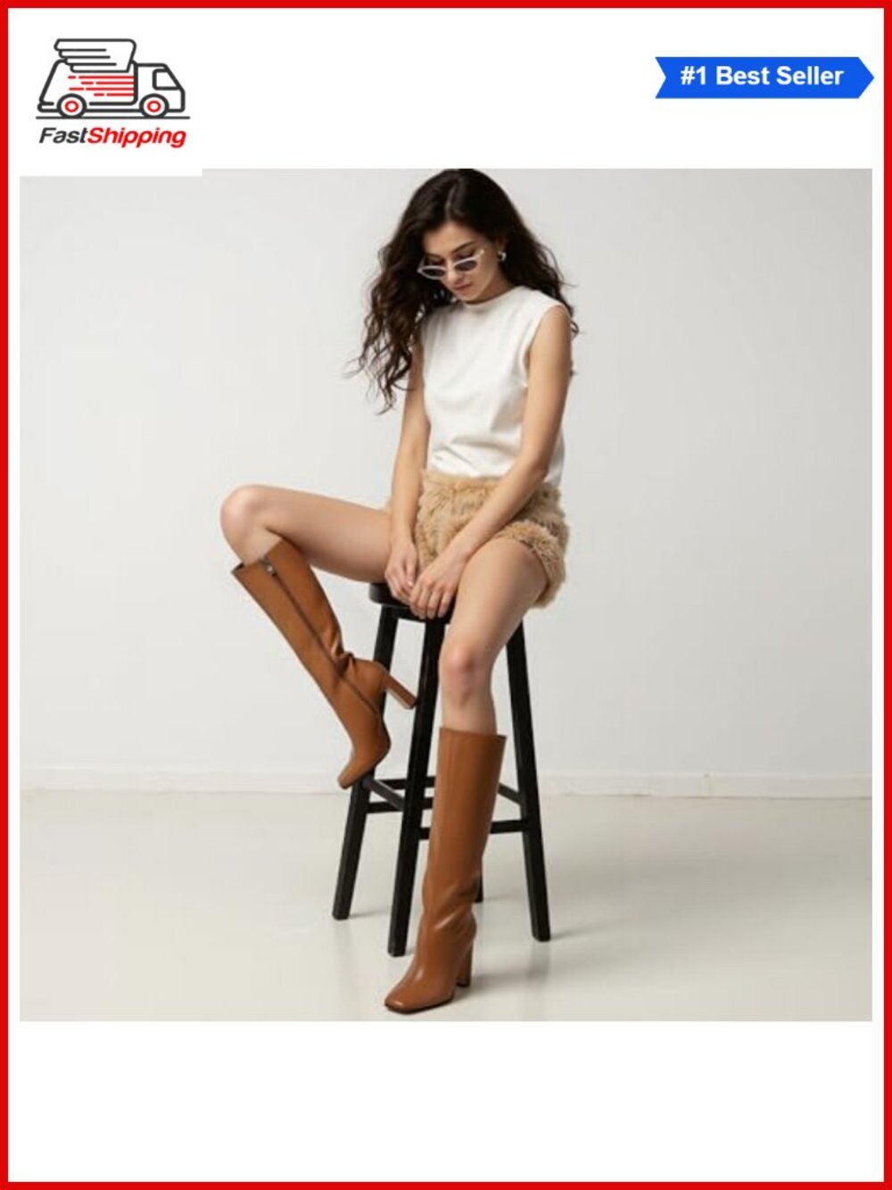 β¨ Knee High Boots Chunky Block Heel Square Toe Faux Leather Tall Dress Boots - Picture 2 of 6